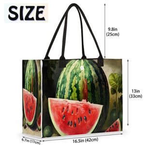 cfpolar Watermelon Reusable Grocery Shopping Bag with Hard Bottom, VVQVQV Large Foldable Multipurpose Heavy Duty Tote with Zipper Pockets, Sustainable, Durable and Eco Friendly, Beach Bag