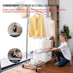 FSUON 450LBS Clothing Garment Rack, Extendable Single Rod Clothes Rack with Wheels & Base, Heavy Duty