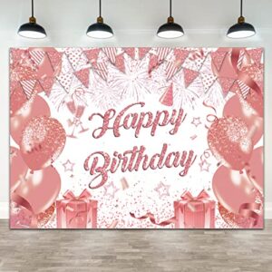 wollmix rose gold happy birthday decorations for women banner backdrop 7x5ft party sweet 16 girls balloons glitter dots photography background supplies photo booth studio cake table
