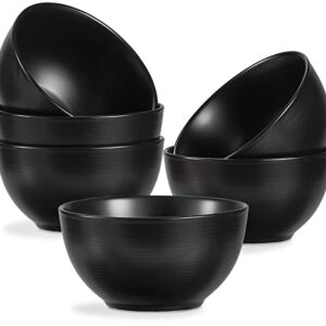 ONEMORE Cereal Bowls Set of 6, 28 oz Large Soup Bowls for Kitchen 6 inch Ceramic Salad Bowls Microwave Dishwasher Safe Deep Serving Bowl Set for Salad Dessert Rice, Black