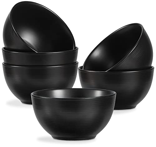 ONEMORE Cereal Bowls Set of 6, 28 oz Large Soup Bowls for Kitchen 6 inch Ceramic Salad Bowls Microwave Dishwasher Safe Deep Serving Bowl Set for Salad Dessert Rice, Black