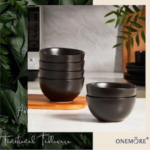 ONEMORE Cereal Bowls Set of 6, 28 oz Large Soup Bowls for Kitchen 6 inch Ceramic Salad Bowls Microwave Dishwasher Safe Deep Serving Bowl Set for Salad Dessert Rice, Black