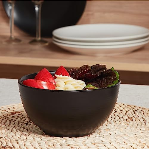 ONEMORE Cereal Bowls Set of 6, 28 oz Large Soup Bowls for Kitchen 6 inch Ceramic Salad Bowls Microwave Dishwasher Safe Deep Serving Bowl Set for Salad Dessert Rice, Black