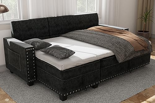 Ucloveria Reversible Sectional Sofa Couch, Sleeper Sofa Bed with Storage Chaise Pull Out Couch Bed for Living Room L-Shape Lounge 2 in 1 Sectional Couch with Pull Out Bed Black