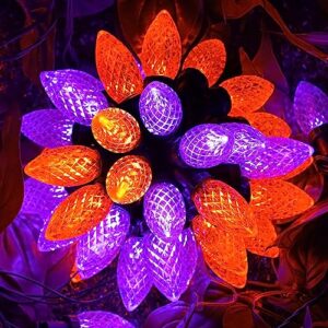 KAQ-2PK 100 LED 66ft Extendable C9 Halloween String Lights, Outdoor Halloween Tree Lights Green Wire for Patio Christmas Trees Fall Lights Halloween Decorations (Orange and Purple)