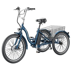 MOONCOOL Electric Tricycle for Adults, 350W 36V Electric Trike Motorized Three Wheel Electric Bicycle, 7 Speeds 3 Wheels Adult Electric Tricycle with Large Basket