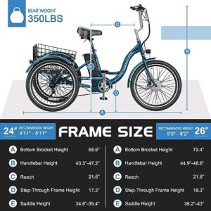 MOONCOOL Electric Tricycle for Adults, 350W 36V Electric Trike Motorized Three Wheel Electric Bicycle, 7 Speeds 3 Wheels Adult Electric Tricycle with Large Basket