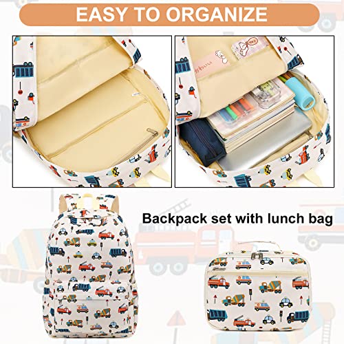 LOIDOU Kids Backpack Boys Preschool Kindergarten Elementary School Backpacks Construction School Bags BookBag Set with Lunch Box