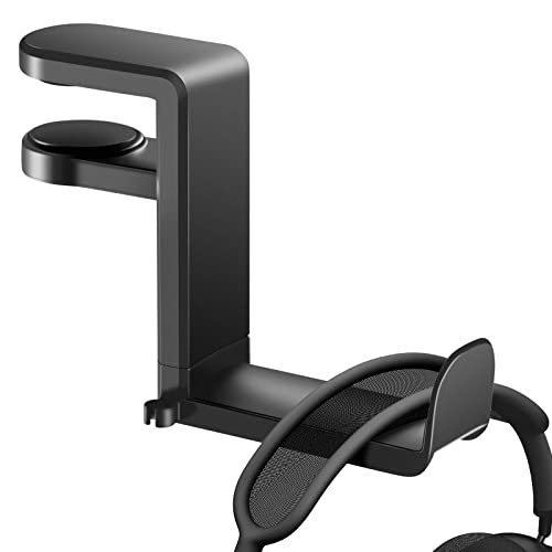 Tandoler for Headset Headphone Hook Holder Hanger Mount, Headphones Stand with Adjustable & Rotating Arm Clamp, Under Desk Design, Universal Fit，Built in Cable Clip Organizer,Black