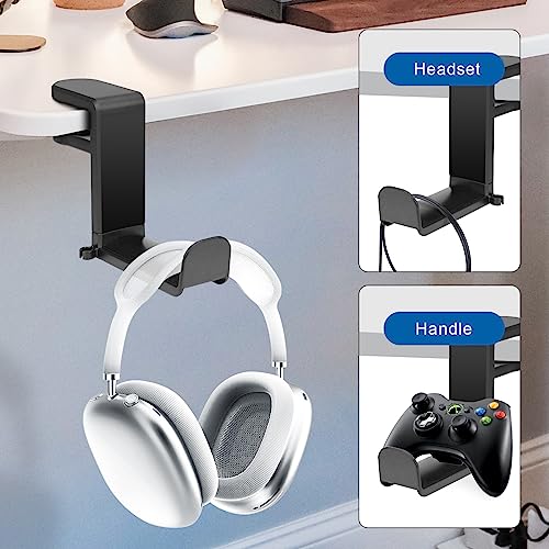 Tandoler for Headset Headphone Hook Holder Hanger Mount, Headphones Stand with Adjustable & Rotating Arm Clamp, Under Desk Design, Universal Fit，Built in Cable Clip Organizer,Black