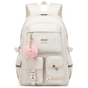 abshoo big student laptop backpack for college women middle high school teen girls bookbag travel daypack (beige)