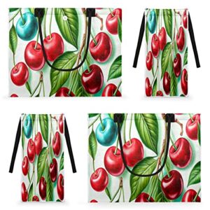 cfpolar Cherry Reusable Grocery Shopping Bag with Hard Bottom, QQQBQQ Large Foldable Multipurpose Heavy Duty Tote with Zipper Pockets, Sustainable, Durable and Eco Friendly, Beach Bag