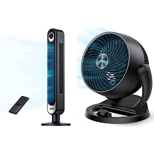 Dreo Tower Fan 42 Inch, Cruiser Pro T1 Quiet Oscillating Bladeless Fan with Remote, 6 Speeds, 4 Modes, Black Floor Standing Fan Powerful & New Desk Air Circulator Fan for Whole Room, 9 Inch