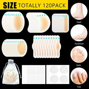 Mepase 120 Pcs Blister Bandages for Heels Toes Dancer Dots Water Resistant Gel Blister Pads Hydrogel Patches New Shoes Blister Prevention Supplies