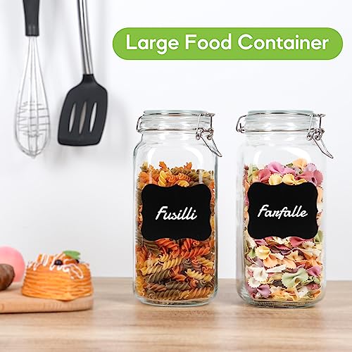 EkkoVla 78oz Glass Jars with Airtight Lids, Set of 3 Large Food Storage Containers, Square Glass Canisters for Pasta, Coffee, Candy, Flour, Cereal, Dog Treats, Snacks