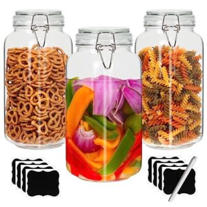 ekkovla 78oz glass jars with airtight lids, set of 3 large food storage containers, square glass canisters for pasta, coffee, candy, flour, cereal, dog treats, snacks