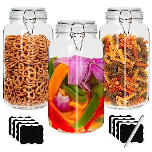 EkkoVla 78oz Glass Jars with Airtight Lids, Set of 3 Large Food Storage Containers, Square Glass Canisters for Pasta, Coffee, Candy, Flour, Cereal, Dog Treats, Snacks