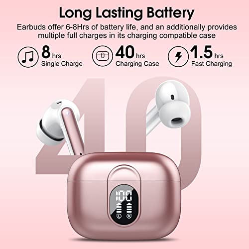 Wireless Earbuds, 2023 Bluetooth Headphones 5.3 HiFi Stereo Earphones, 40H Playtime Dual Mic Call in-Ear Earbud, Bluetooth Earbud with Dual Mic Call, IP7 Waterproof Earphones Sport Headset for iOS