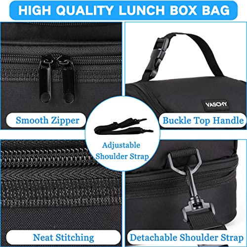 VASCHY Lunch Box Bag Men, Insulated Two Compartments Bento Cooler Bags for Adults/Women/Kids for School,Daycare,Kindergarten,Picnic Black