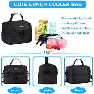 VASCHY Lunch Box Bag Men, Insulated Two Compartments Bento Cooler Bags for Adults/Women/Kids for School,Daycare,Kindergarten,Picnic Black