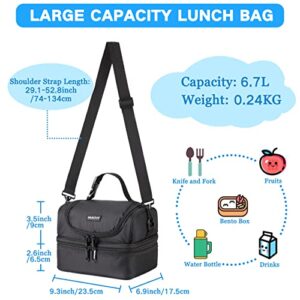 VASCHY Lunch Box Bag Men, Insulated Two Compartments Bento Cooler Bags for Adults/Women/Kids for School,Daycare,Kindergarten,Picnic Black