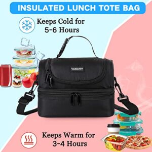 VASCHY Lunch Box Bag Men, Insulated Two Compartments Bento Cooler Bags for Adults/Women/Kids for School,Daycare,Kindergarten,Picnic Black