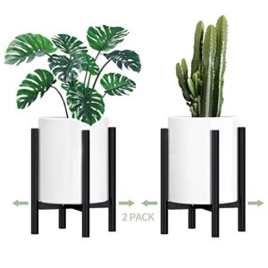 2 pack black metal adjustable plant stand for indoor plants, rustproof iron mid century plant stand suitable for outdoor, boho plant stand holder balcony fits 8-12 inch pots for living room