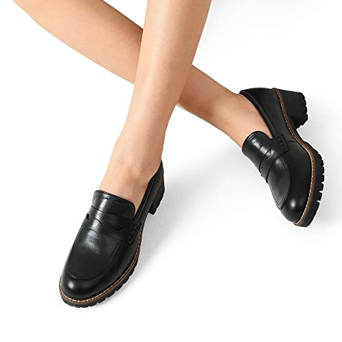 DREAM PAIRS Womens Loafers, Slip On Platform Chunky Penny Heeled Loafers for Women Dressy and Work, Womens Business Casual Shoes, Black-pu, Size 8.5, Sdls2319w