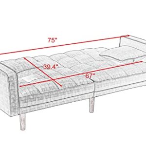 LCH Modern Tuft Futon Couch Convertible Loveseat Reclining Twin Size with Arms and 2 Pillows for Living Room, Dark Grey, Sleeper Sofa Bed 1