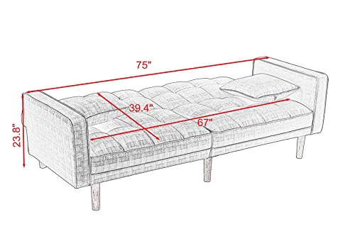 LCH Modern Tuft Futon Couch Convertible Loveseat Reclining Twin Size with Arms and 2 Pillows for Living Room, Dark Grey, Sleeper Sofa Bed 1