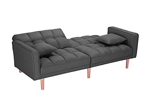 LCH Modern Tuft Futon Couch Convertible Loveseat Reclining Twin Size with Arms and 2 Pillows for Living Room, Dark Grey, Sleeper Sofa Bed 1