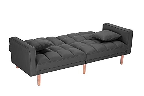 LCH Modern Tuft Futon Couch Convertible Loveseat Reclining Twin Size with Arms and 2 Pillows for Living Room, Dark Grey, Sleeper Sofa Bed 1