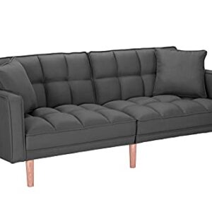 LCH Modern Tuft Futon Couch Convertible Loveseat Reclining Twin Size with Arms and 2 Pillows for Living Room, Dark Grey, Sleeper Sofa Bed 1