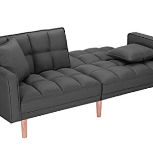 LCH Modern Tuft Futon Couch Convertible Loveseat Reclining Twin Size with Arms and 2 Pillows for Living Room, Dark Grey, Sleeper Sofa Bed 1