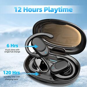 DACOM Wireless Earphones, TWS Open Ear Headphones Wireless Bluetooth 5.3 with Flexible Earhooks, Touch Control Over Ear Earbuds IPX5 Waterproof Headsets with Mic for Running Workout Sport (Black)