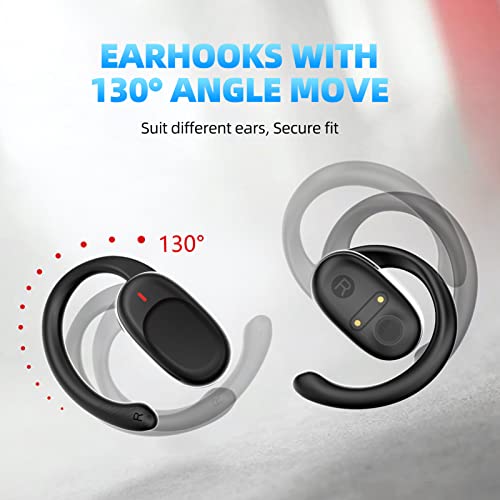 DACOM Wireless Earphones, TWS Open Ear Headphones Wireless Bluetooth 5.3 with Flexible Earhooks, Touch Control Over Ear Earbuds IPX5 Waterproof Headsets with Mic for Running Workout Sport (Black)