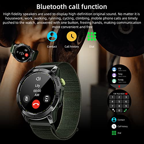 LOKMAT Military Smart Watch for Men,1.45" Full Screen Tactical Watches, Answer/Dial Calls AI Voice Smart Watches for Android iPhones Fitness Tracker Heart Rate/Sleep Monitor/Blood Pressure (Green)