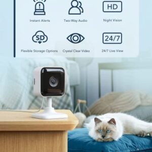 GNCC Indoor Security Camera Dog Camera 1080P w/Motion Detection, 2-Way Audio Siren, Night Vision, Cloud & SD Card Storage, Works w/Alexa & Google Home, GC2