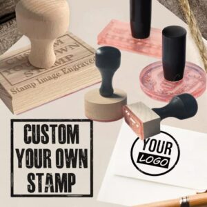 custom stamp with logo text - personalized rubber stamp with handle - address stamps for business or crafting - round 1"