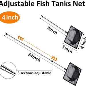 Grepol-V Fish Net for Fish Tank, Fine Mesh Aqurium Net with 9-24 Inch Stainless Steel Long Handle, Extendable Fishing Tank Net for Fish Shrimp Tank, Pond, Creek (4 inch)