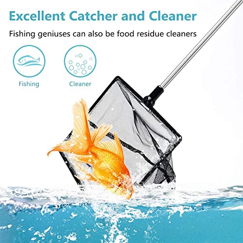 Grepol-V Fish Net for Fish Tank, Fine Mesh Aqurium Net with 9-24 Inch Stainless Steel Long Handle, Extendable Fishing Tank Net for Fish Shrimp Tank, Pond, Creek (4 inch)