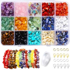 ZHIYUXI Crystal Beads for Jewelry Making 15 Colors Crystal Chips Hippie Beads Irregular Gemstone Crystals Stone Beads for Crafts, Bracelet, Necklace, Earrings, Crystal Tree 750 Pcs