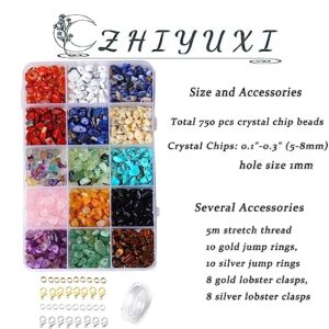 ZHIYUXI Crystal Beads for Jewelry Making 15 Colors Crystal Chips Hippie Beads Irregular Gemstone Crystals Stone Beads for Crafts, Bracelet, Necklace, Earrings, Crystal Tree 750 Pcs