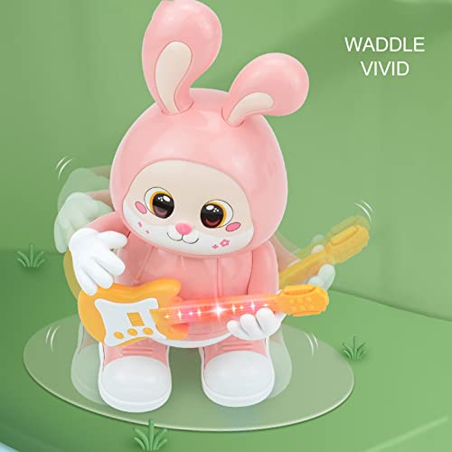 jerss Dancing Bunny Model ABS Robot Exquisite Dancing Bunny Model Electric Sound for Kids Party (Pink)