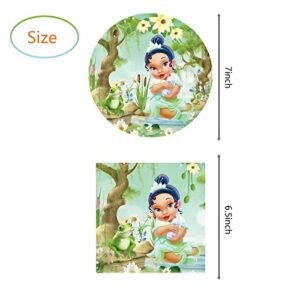 Tiana Birthday Party Supplies, Include 20 Plates and 20 Napkins, for Princess Tiana Birthday Baby Shower Party Decorations