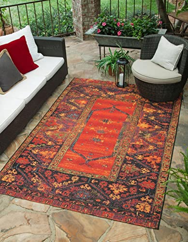 Unique Loom Outdoor Tribal Collection Area Rug - Quepos (6' 1" x 9' Rectangle, Multi/Black)