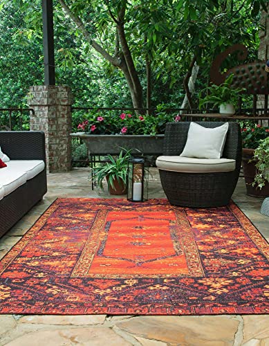 Unique Loom Outdoor Tribal Collection Area Rug - Quepos (6' 1" x 9' Rectangle, Multi/Black)