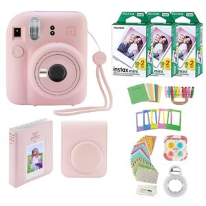 fujifilm instax mini 12 instant camera with case, 60 fujifilm prints, decoration stickers, frames, photo album and more accessories (blossom pink)