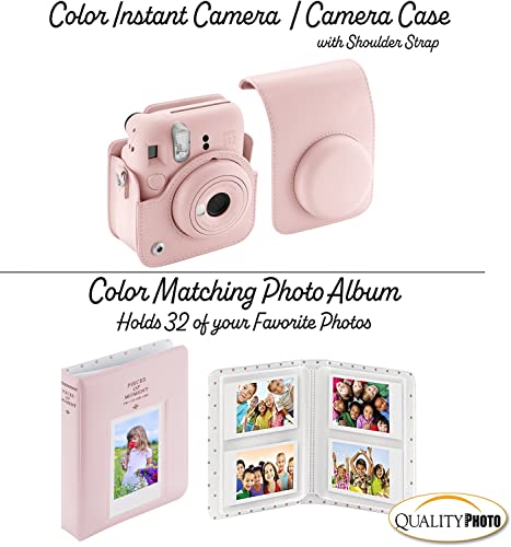 Fujifilm Instax Mini 12 Instant Camera with Case, 60 Fujifilm Prints, Decoration Stickers, Frames, Photo Album and More Accessories (Blossom Pink)