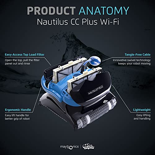 Dolphin Nautilus CC Plus Robotic Pool Vacuum Cleaner with Wi-Fi Control — Included Universal Caddy and Classic Caddy Cover — Ideal for Above/In-Ground Pools up to 50 FT in Length
